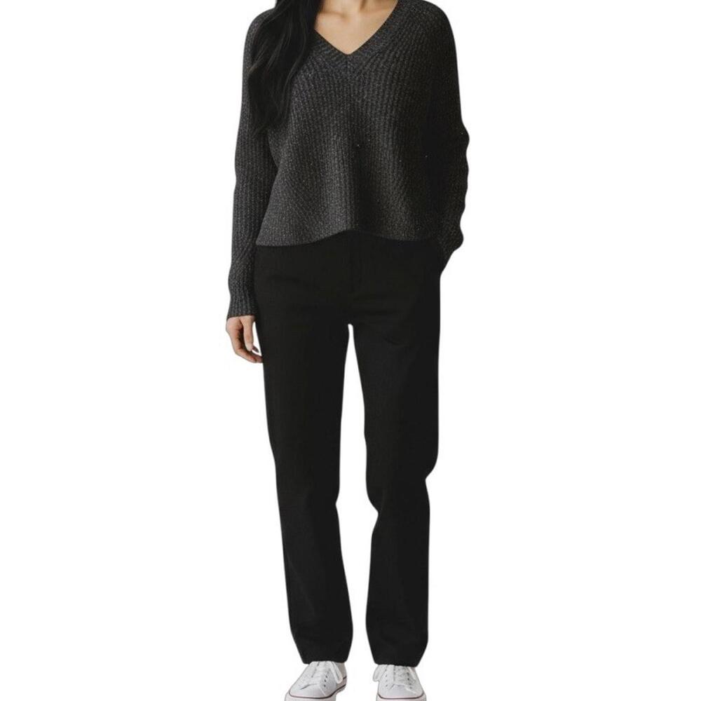 Autumn Cashmere Women’s Sweater Small Gray Cashmere Ribbed Knit Pullover V-Neck